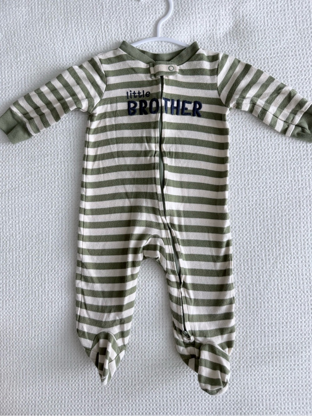 Carter's Baby Boy Green and Cream Striped 'Little Brother' One-Piece